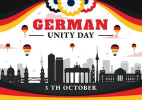 German Unity Day Illustration on October 3rd featuring the Germany Flag and National Landmarks in a Flat Style Background for Holiday vector