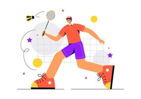 Badminton Player with Shuttle and Racket on Court Illustration vector