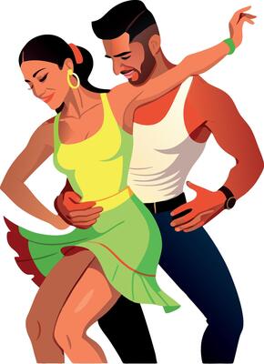 Young couple of dancers performing choreography on white background-