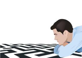 Businessman looking at a huge maze problem solving concept vector