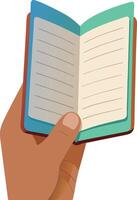 Hand holding and reading open book or diary vector