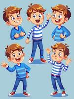 cute kid with many gesture expression set children vector