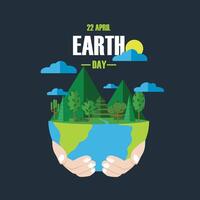Earth day concept. Human hands holding floating globe in space. Save our planet. Flat style isolated illustration. vector