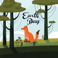 Red foxes walking through the dense summer forest with flowers and tall trees River in the forest vector