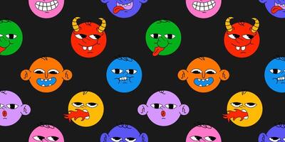 Fun Nerd Emoji Icons Seamless Pattern, Emoticon Doodle Faces Repeat Background Texture. Funky Joyful Illustration. Funny Characters Website Backdrop Design, Textile, Fabric Print, Cartoon Style vector