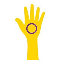 Silhouette of yellow with purple circle hand as the colors of the intersex flag. Flat design illustration. vector