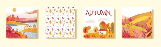 Set square poster with landscapes. Hand drawn. vector