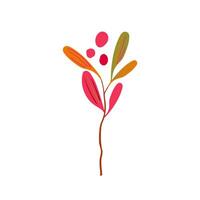 Hand drawn branch with yellow, red, and green leaves and red berries. Simple design. Flat Icon. vector