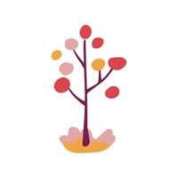 Hand drawn folk tree with red, yellow, and pink colors. Simple design. Flat Icon. vector