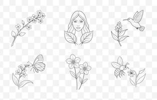 Print Veronica Flower Detailed Line Art Set for Floral Design and Botanical Illustration Projects vector
