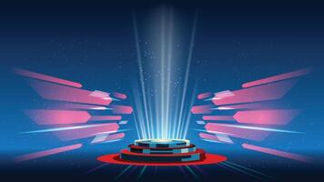 Abstract background stadium stage hall with scenic lights of round futuristic technology user interface Blue lighting empty stage spotlight background. vector