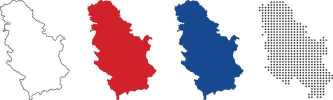 Serbia map in outline, red color, blue color, dotted style vector