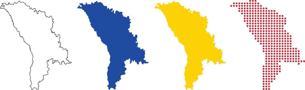 Moldova map in outline, blue color, yellow color, dotted style. vector