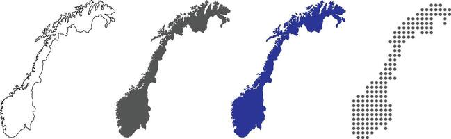 Norway map in outline, grey color, blue color, dotted style. vector