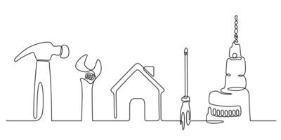 working tools craftsman top view continuous line drawing vector