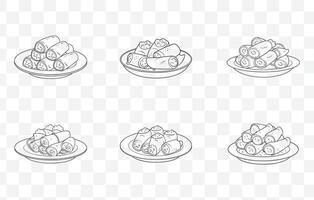 Print Egg Rolls Line Art Set with Detailed Illustrations for Food Designs and Creative Projects vector