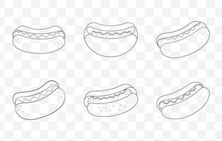 Print Chili Dog Line Art Set with Hot Dog Variations and Toppings in Detailed Illustration vector