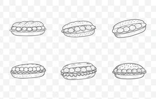 Print Detailed Meatball Sub Line Art Set with High Quality Illustrations for Graphic Design and Print Projects vector