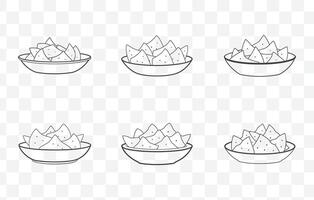 Print Nachos Line Art Set with Crispy Chips and Cheese Illustrations vector