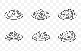 Print Comprehensive Fried Chicken Line Art Set Illustrations of Crispy Drumsticks Wings Thighs and More vector