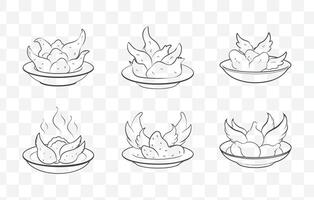Print Collection of Chicken Wings Line Art Illustrations for Design and Decoration vector