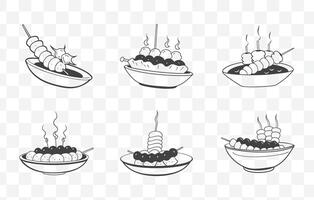 Print Kebabs Line Art Set Featuring a Variety of Skewered Grilled Meat and Vegetable Designs in Detailed Illustrations vector