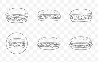 Print Roast Beef Sandwich Line Art Set with Detailed Illustrations of Sandwich Ingredients and Assembly Process vector