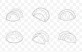 Print Comprehensive Potstickers Line Art Set Featuring Detailed Dumpling Illustrations for Culinary Design vector