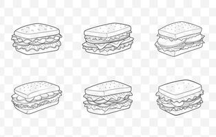 Print Classic BLT Sandwich Line Art Set Featuring Bacon Lettuce Tomato Illustrations and Food Graphics vector