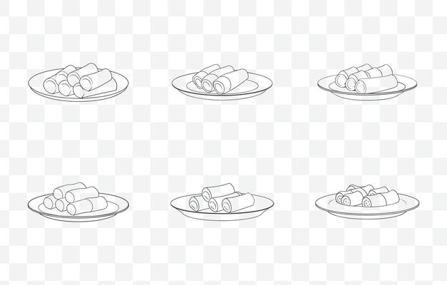 Print Spring Rolls Line Art Set with Detailed Illustrations of Traditional Asian Cuisine Appetizer