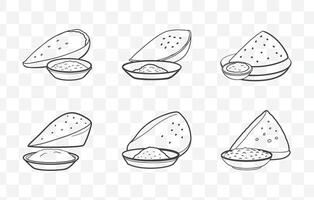 Print Dosa Line Art Set with Detailed Traditional Indian Crepe Illustrations for Food Design and Culinary Projects vector