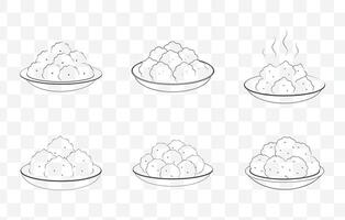 Print Pakoras Line Art Set with Detailed Illustrations of Crispy Indian Snacks and Appetizers vector