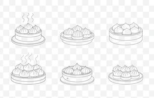 Print Dim Sum Line Art Set with Detailed Dumplings Buns and Asian Cuisine Illustrations for Creative Projects vector