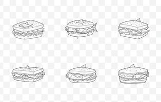 Print Tuna Melt Sandwich Line Art Collection Featuring Classic Grilled Cheese and Tuna Designs vector