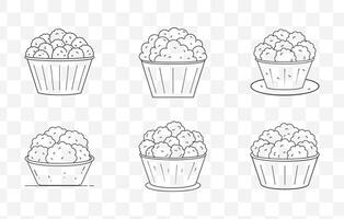 Print Popcorn Chicken Line Art Set Detailed Illustrations of Crispy Fried Chicken Bites in Various Poses and Styles vector