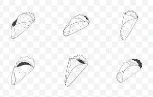 Print Chimichanga Line Art Set with Detailed Illustrations of the Popular Fried Burrito in Various Poses and Styles vector