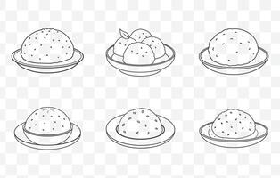 Print Traditional South Indian Idli Line Art Set Featuring Steamed Rice Cakes in Various Styles and Perspectives vector