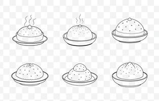 Print Idli Line Art Set Traditional South Indian Steamed Rice Cake Illustrations vector
