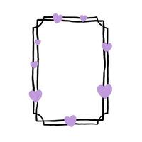 Doodle Line Violet Hearts Vertical Rectangle Frame. Illustration for decorate logo, text, greeting cards and any design. vector