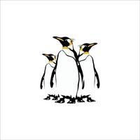 a black and white drawing of a penguin with a feather on its head. vector