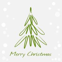 Card with hand drawn green Christmas tree vector