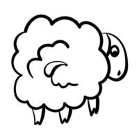 Outline sheep in doodle style, simple coloring page with cute farm animal back view vector