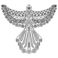 Outline bird with fantasy patterns, meditative coloring page for kids and adult activity vector