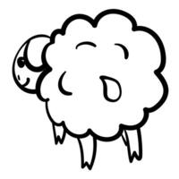 Outline sheep in doodle style, kids coloring page with cute farm animal back view vector