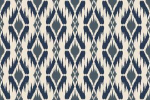 Traditional Ikat pattern in blue and white tones with geometric abstract designs. Perfect for fabric printing and fashion applications. vector