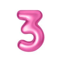 Pink metallic number 3. Foil and latex balloon number three in 3d style. Realistic design elements isolated on white background. illustration vector