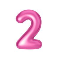 Pink metallic number 2. Foil and latex balloon number two in 3d style. Realistic design elements isolated on white background. illustration vector