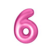 Pink metallic number 6. Foil and latex balloon number six in 3d style. Realistic design elements isolated on white background. illustration vector