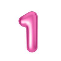 Pink metallic number 1. Foil and latex balloon number One in 3d style. Realistic design elements isolated on white background. illustration vector