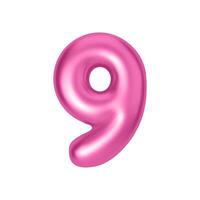 Pink metallic number 9. Foil and latex balloon number nine in 3d style. Realistic design elements isolated on white background. illustration vector